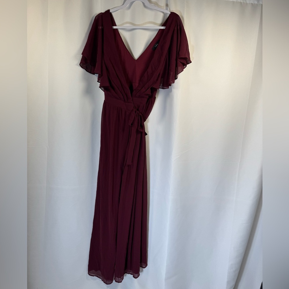 Lulus Ravishing Charm Burgundy Ruffled Wrap High-Low Maxi Dress XS
